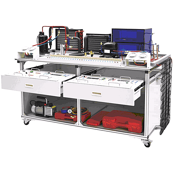 現(xiàn)代制冷與空調(diào)系統(tǒng)實訓(xùn)裝置(圖1) 現(xiàn)代制冷與空調(diào)系統(tǒng)實驗裝置,機械創(chuàng)意拼接組裝集合實驗臺